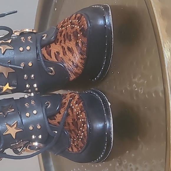 Ivy Kirzhner Steampunk Studded Ankle Boots Leopard Pointed Booties Sz 37/US 6.5 - Picture 8 of 11